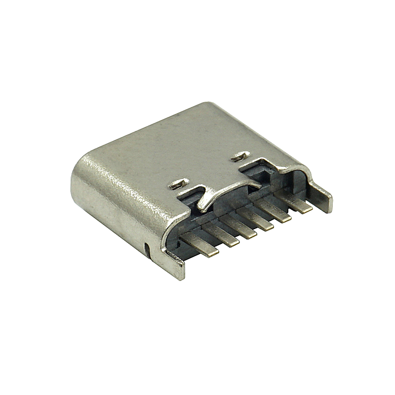 Usb type-c母座6PIN 立式直插5.5/6.5/6.8H