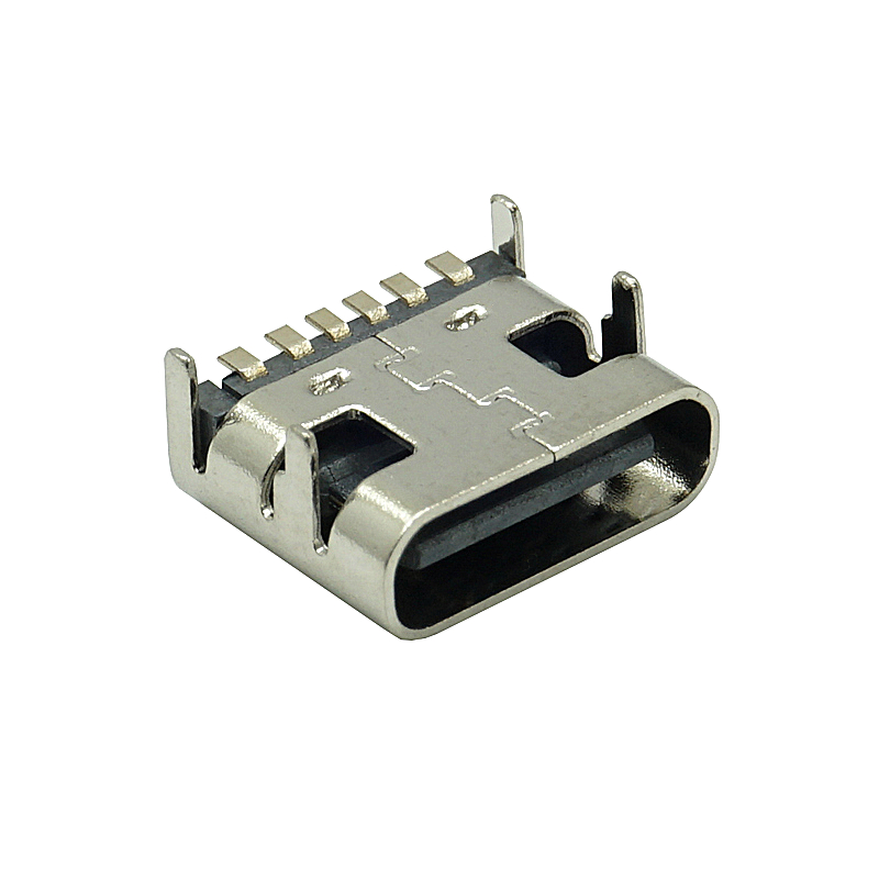 USB TYPE-C母座接口6PIN快充卧式