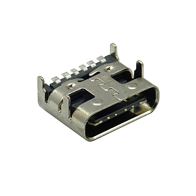 USB TYPE-C连接器单排6PIN板上快充母座