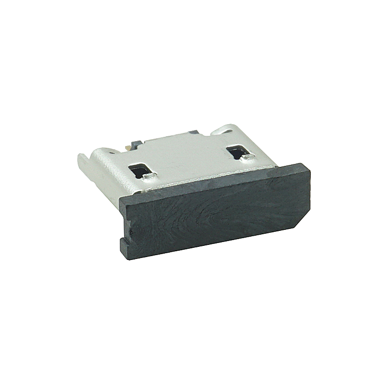 USB母座 5P B型180度插板脚长1.5卷边防尘盖