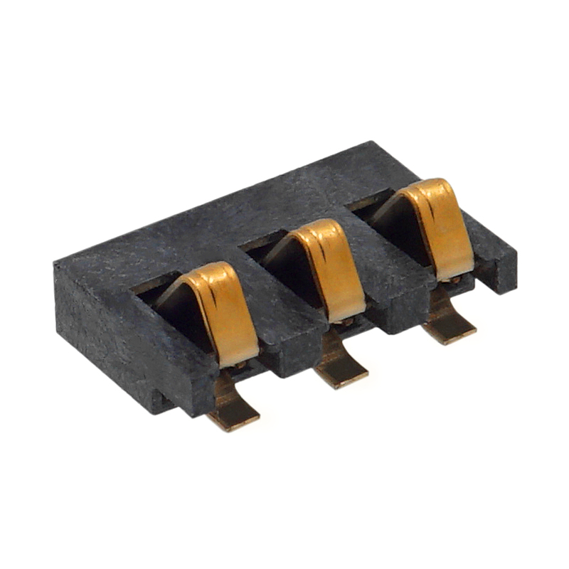 3P矩形端子弹片正压式超薄电池连接器带固定片
